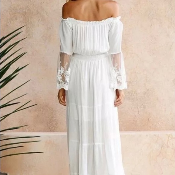 WHITE BOHO LACE MAXI DRESS WITH A BANDEAU NECK - LAST ONE! - Picture 6 of 9